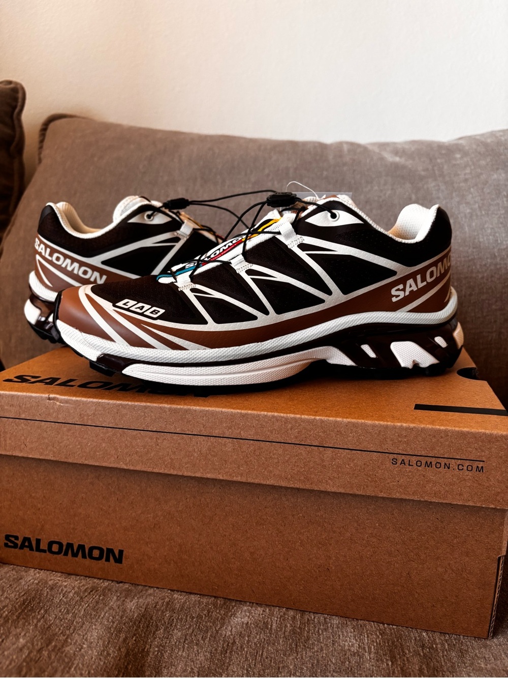 Salomon XT-6 Black Coffee Burro Bitter Chocolate Sneakers W9 / M8 NWT - Picture 2 of 6